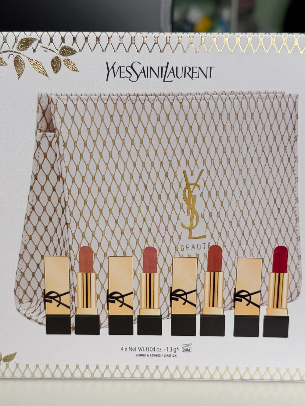 Yves Saint Laurent Gold and Beige Lipstick Set with Logo Pouch